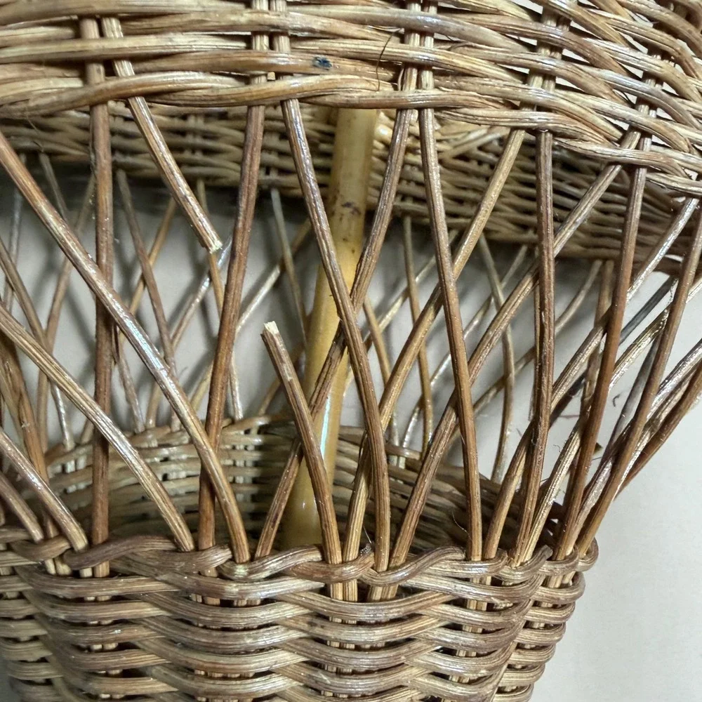 Vintage Wicker Umbrella Wall Basket Hanging Parasol Planter MCM Cottagecore